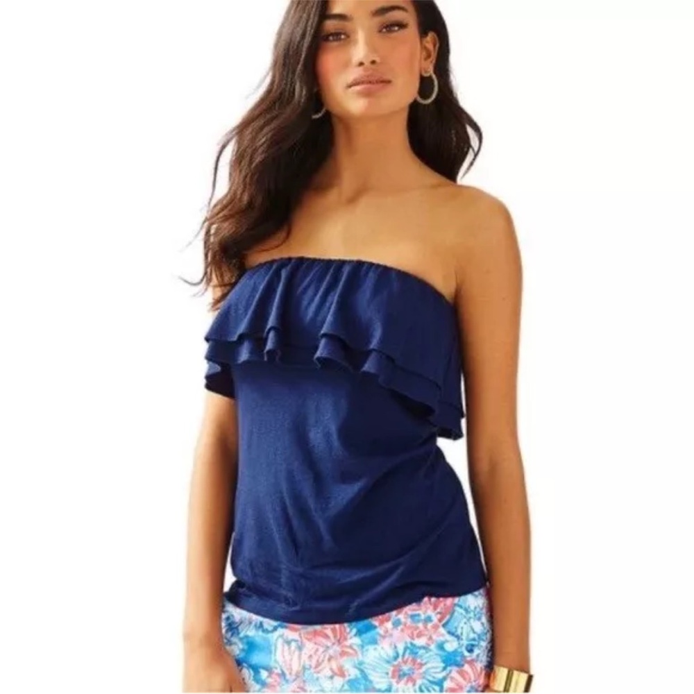 Lilly Pulitzer True Navy Rilo Ruffle Strapless Tube Top - Picture 3 of 10